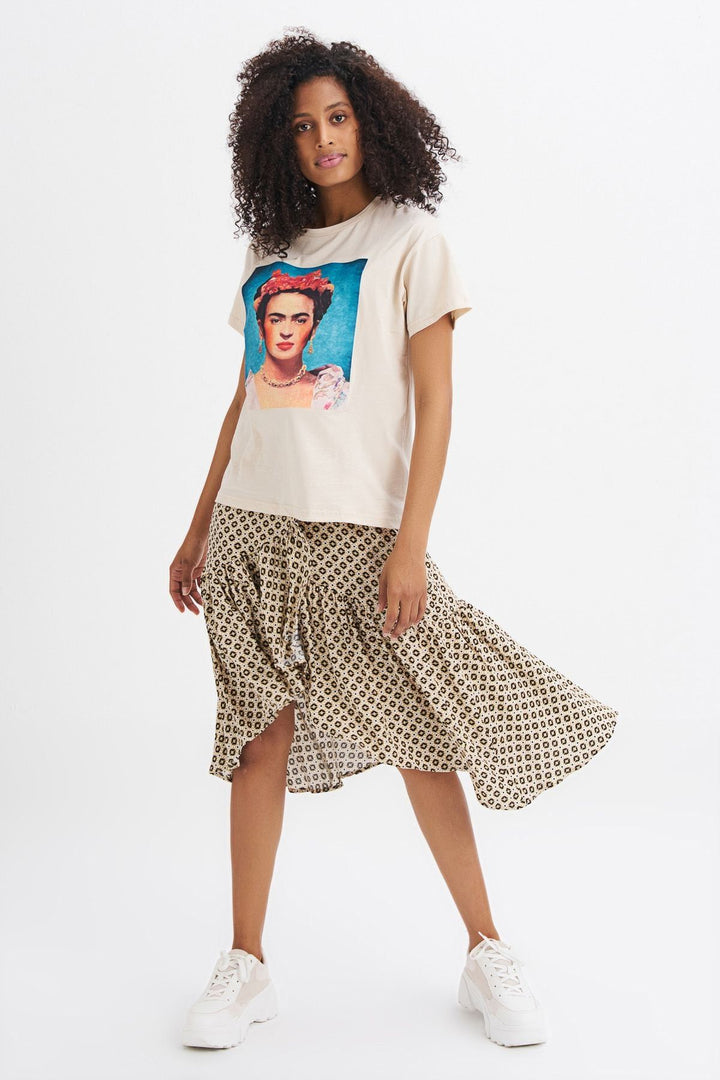 Baskılı Tişört Açık Bej