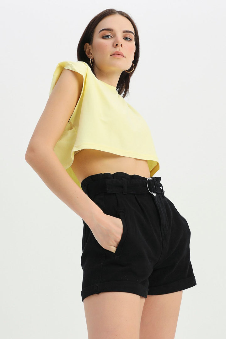 Kemerli Kot Şort Siyah