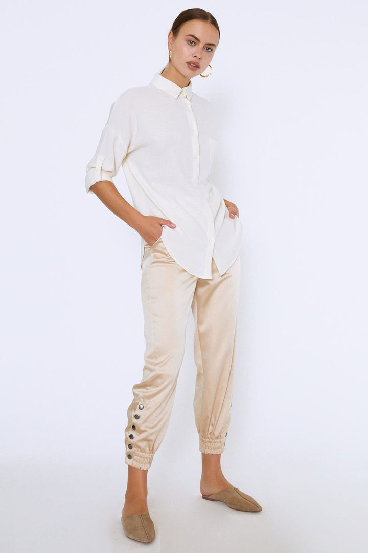 Embroidered Back Three Quarter Sleeve Shirt Ecru