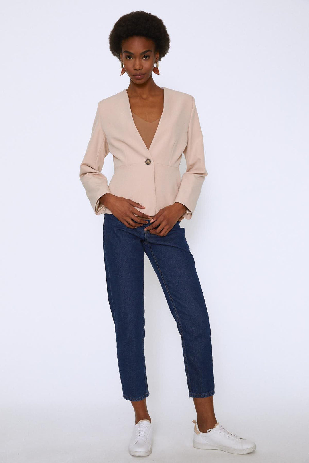 Peplum Blazer Jacket Beige