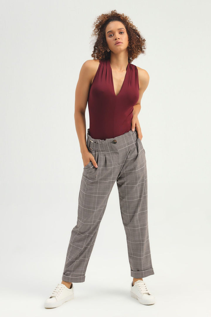 V Neck Bodysuit Claret Red