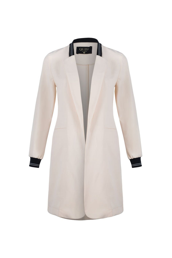 Ribanalı Fleto Cepli Uzun Ceket Kemik