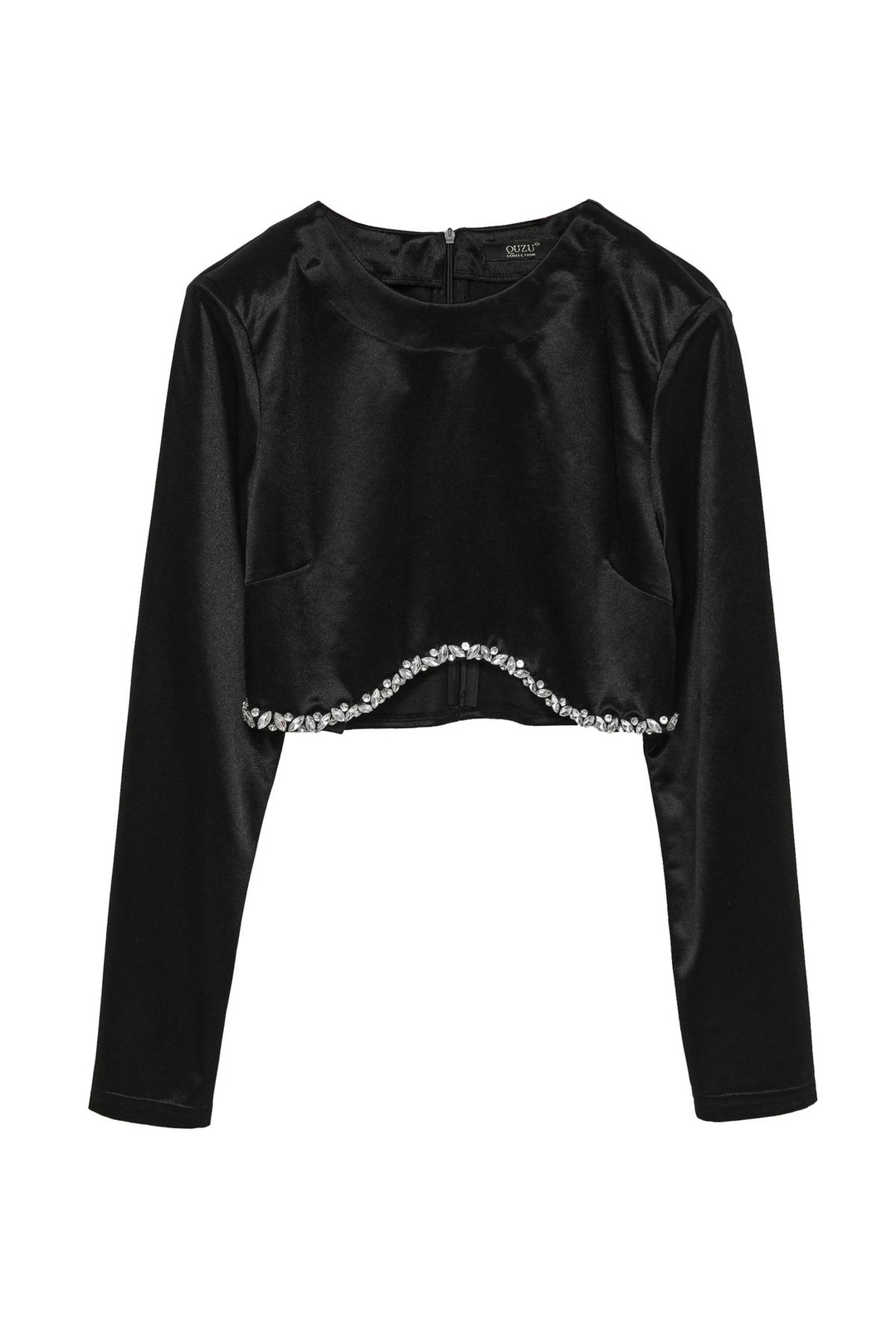 Stone Satin Crop Blouse Black