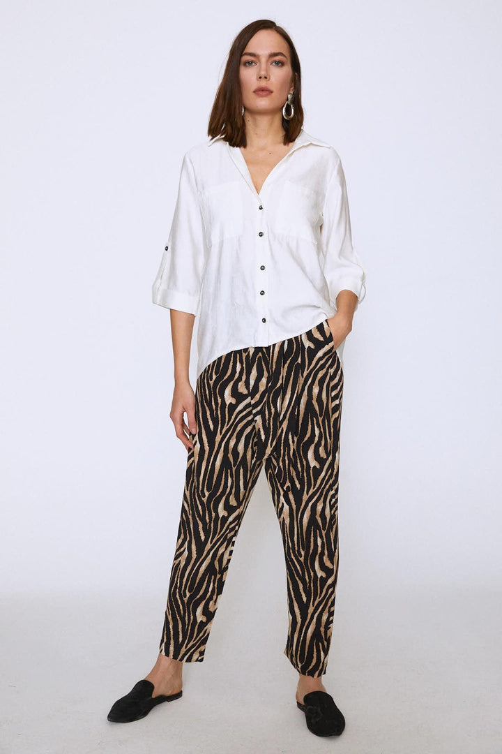 V-Neck Three Quarter Sleeve Shirt Ecru