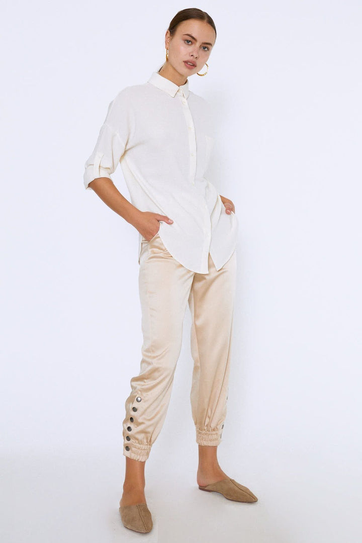 Embroidered Back Three Quarter Sleeve Shirt Ecru