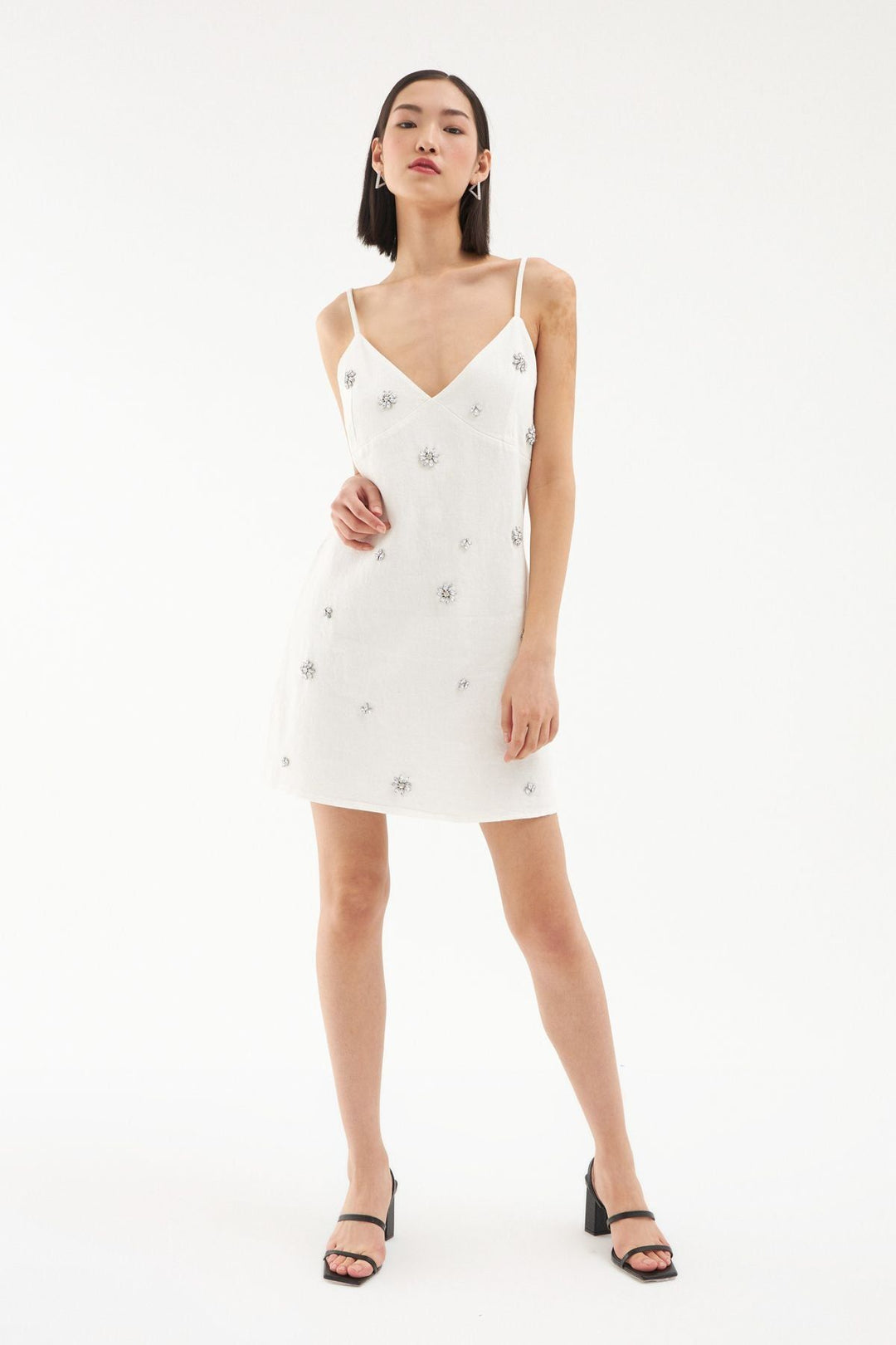 Strap Stone Accessory Dress Ecru