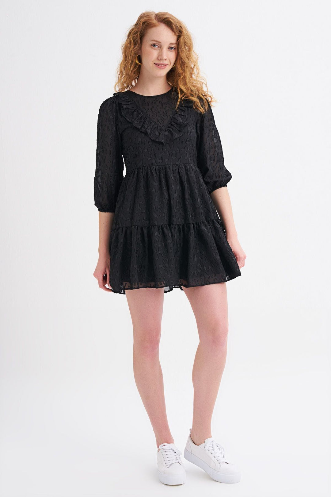 Ruffle Detailed Midi Dress Black