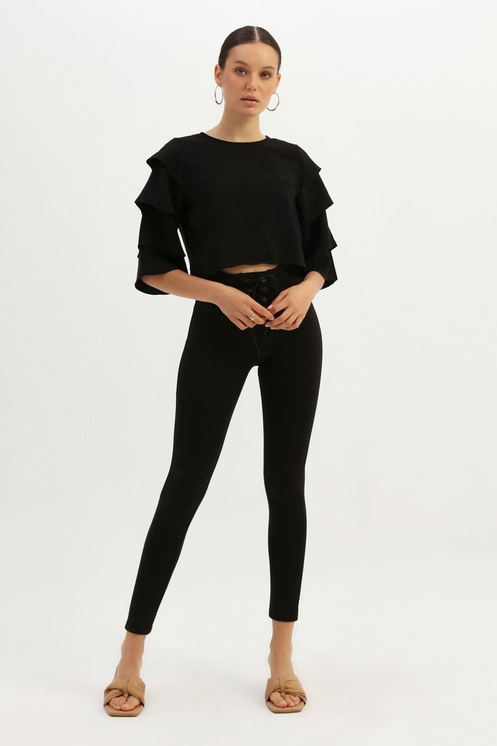 Ruffle Sleeve Blouse Black