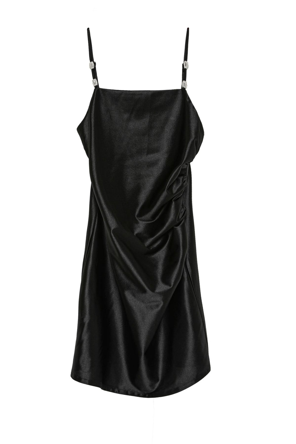 Stone Strap Mini Satin Dress Black