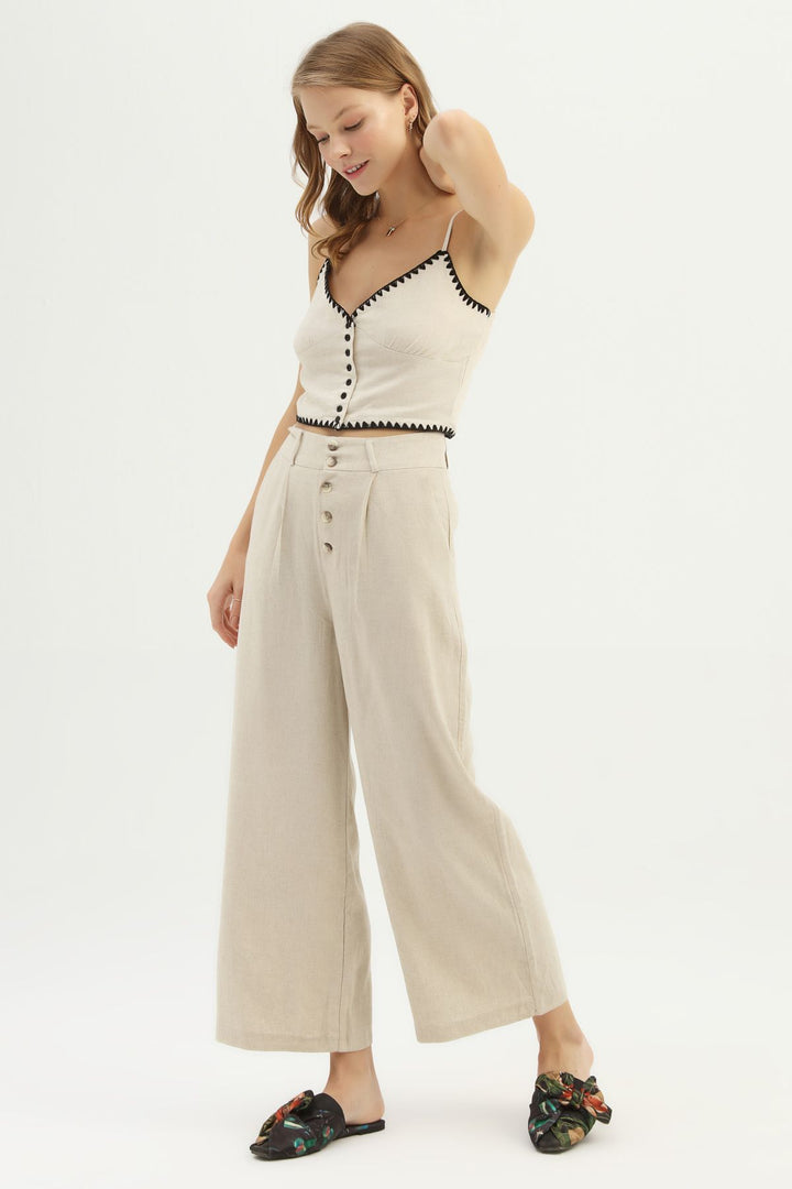 Askılı Crop Keten Bluz Naturel