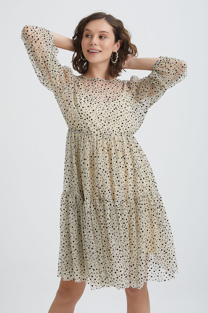 Long Sleeve Midi Dress Beige