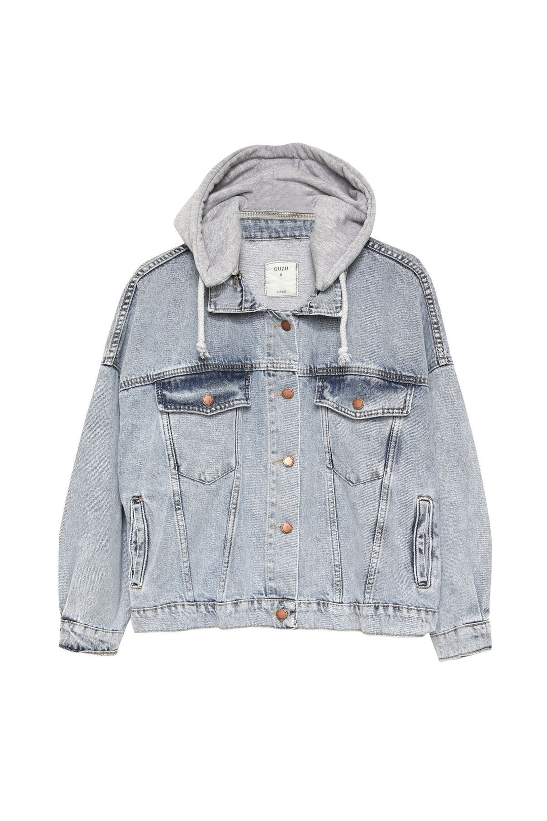 Hooded Oversize Denim Jacket Light Blue