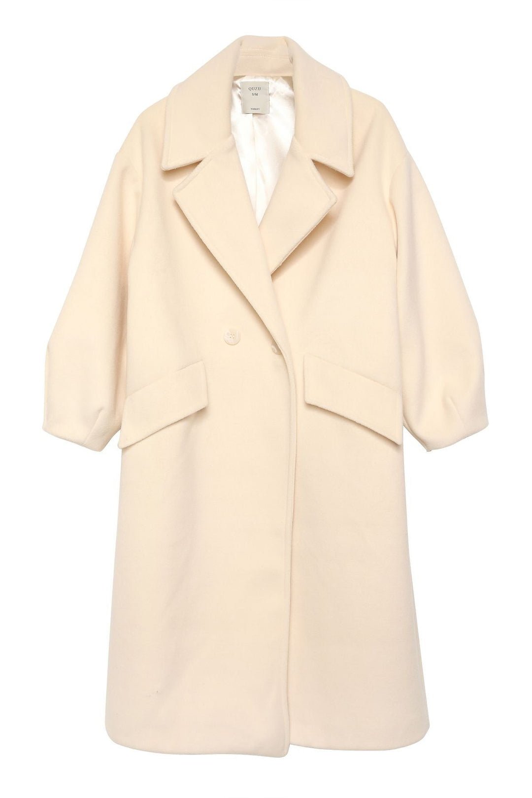 Double Breasted Collar Oversize Coat Ecru