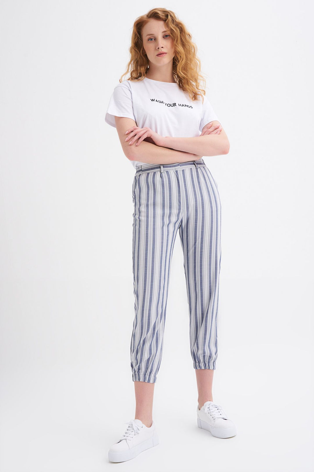 Çizgili Jogger Pantolon İndigo