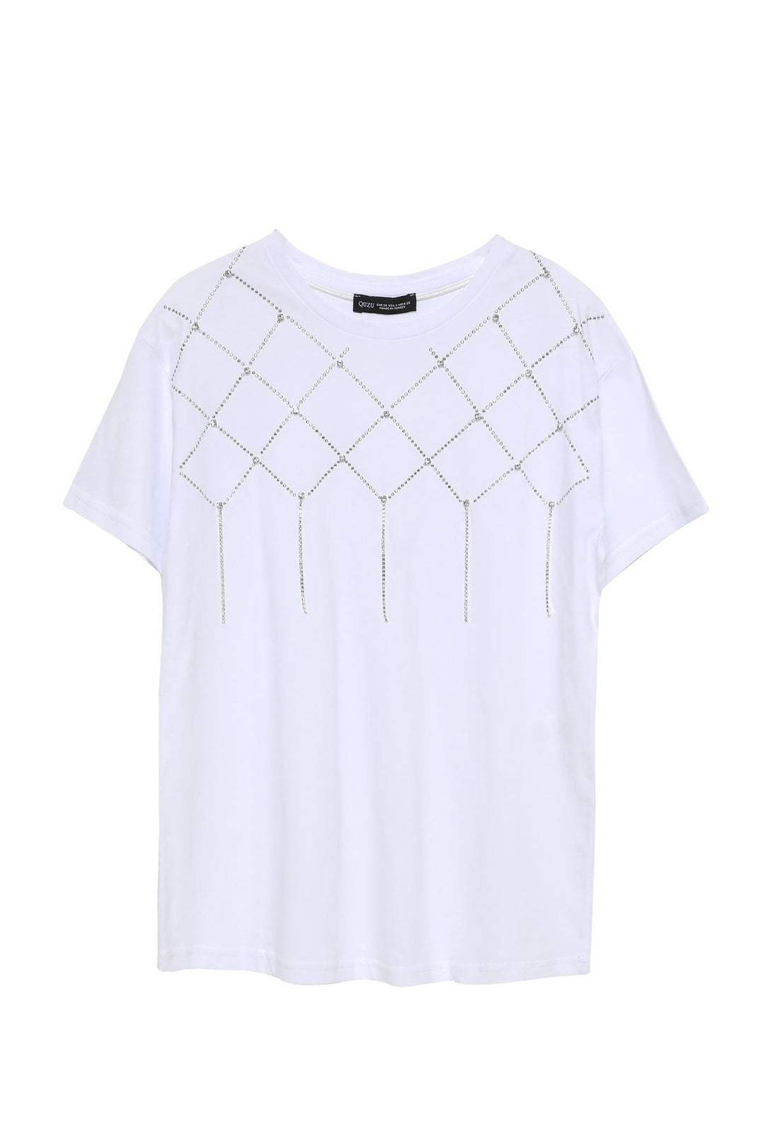 Stone Detailed Crew Neck T-Shirt White