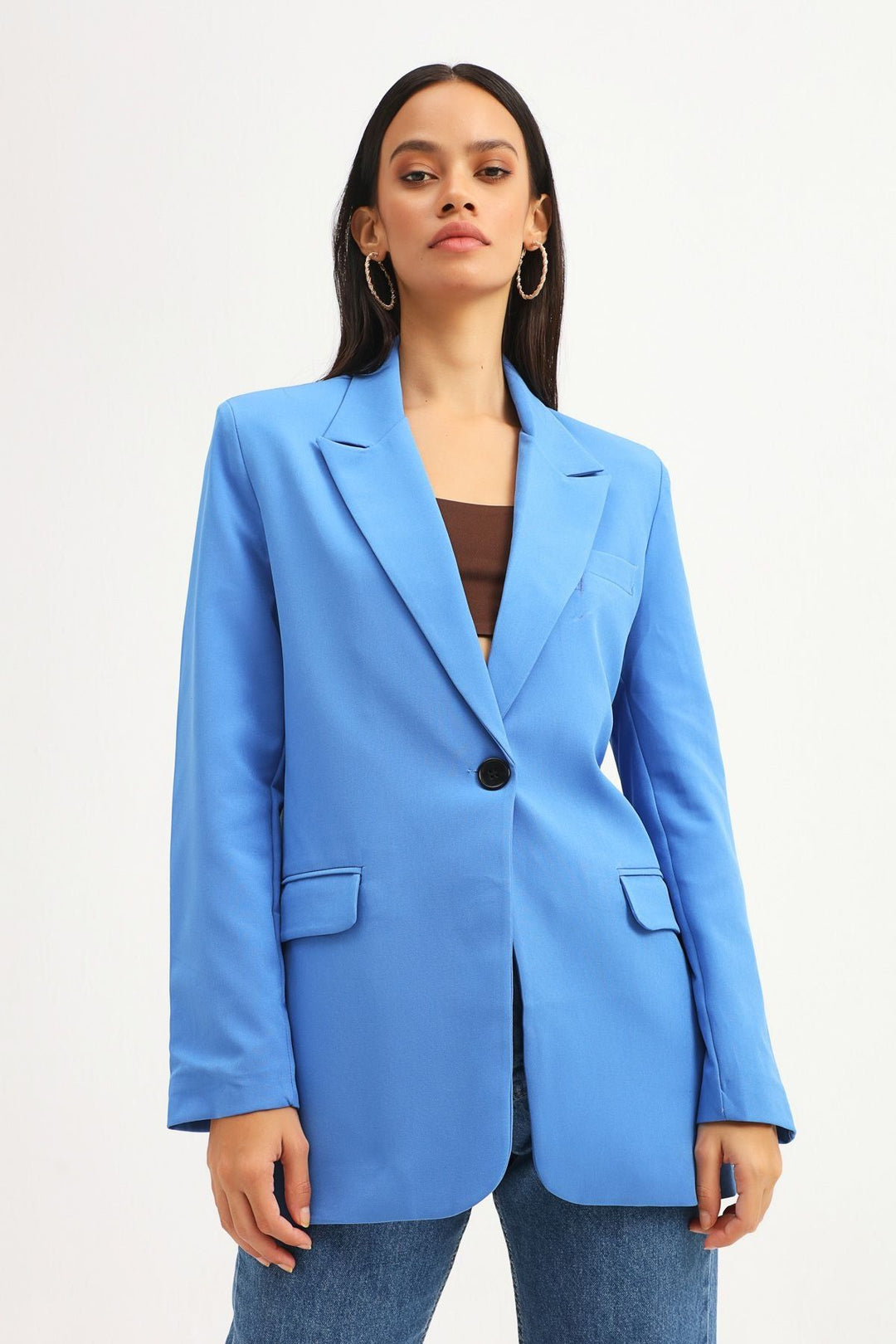 Tek Düğmeli Blazer Ceket Mavi