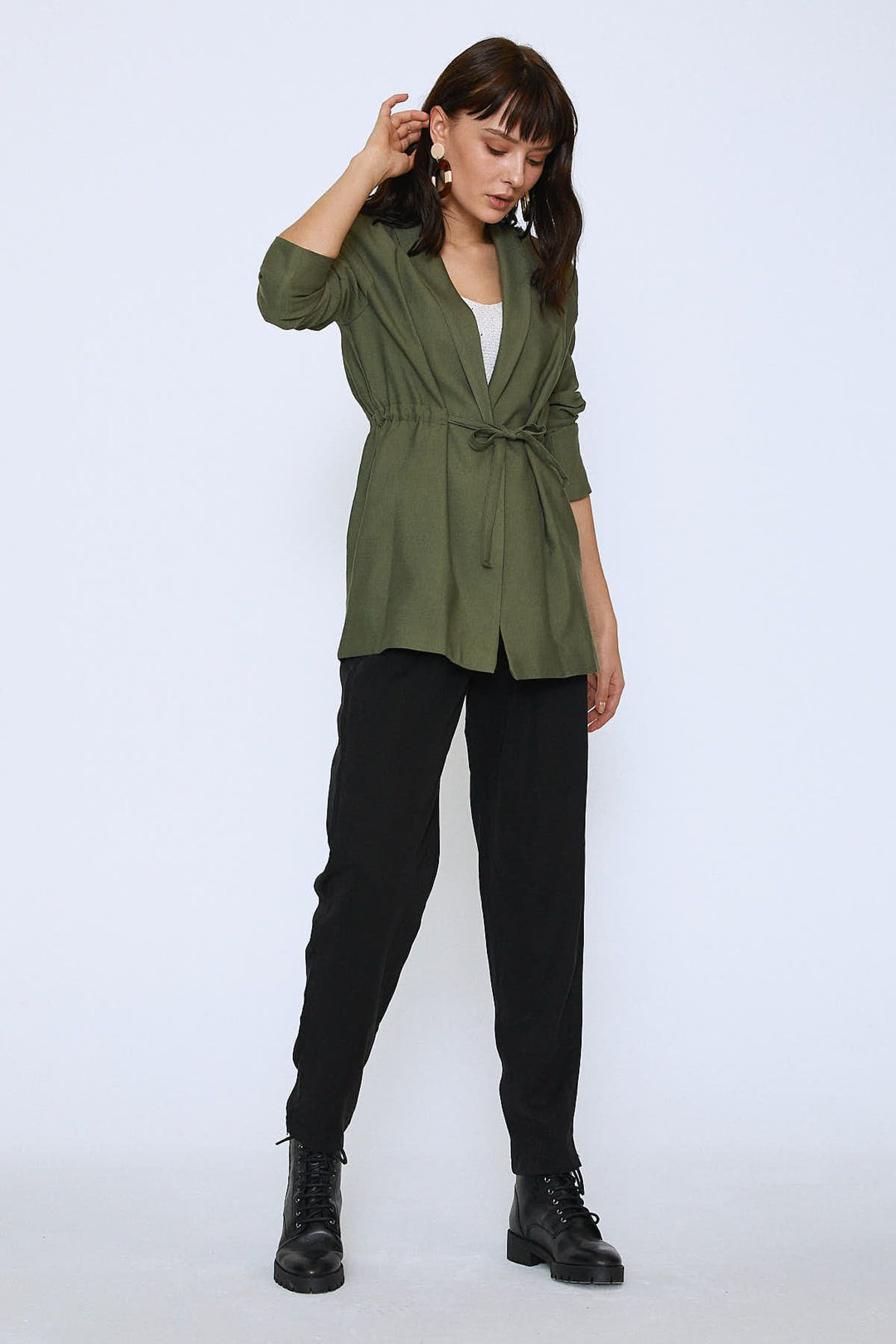 Beli Bağlamalı Ceket Haki