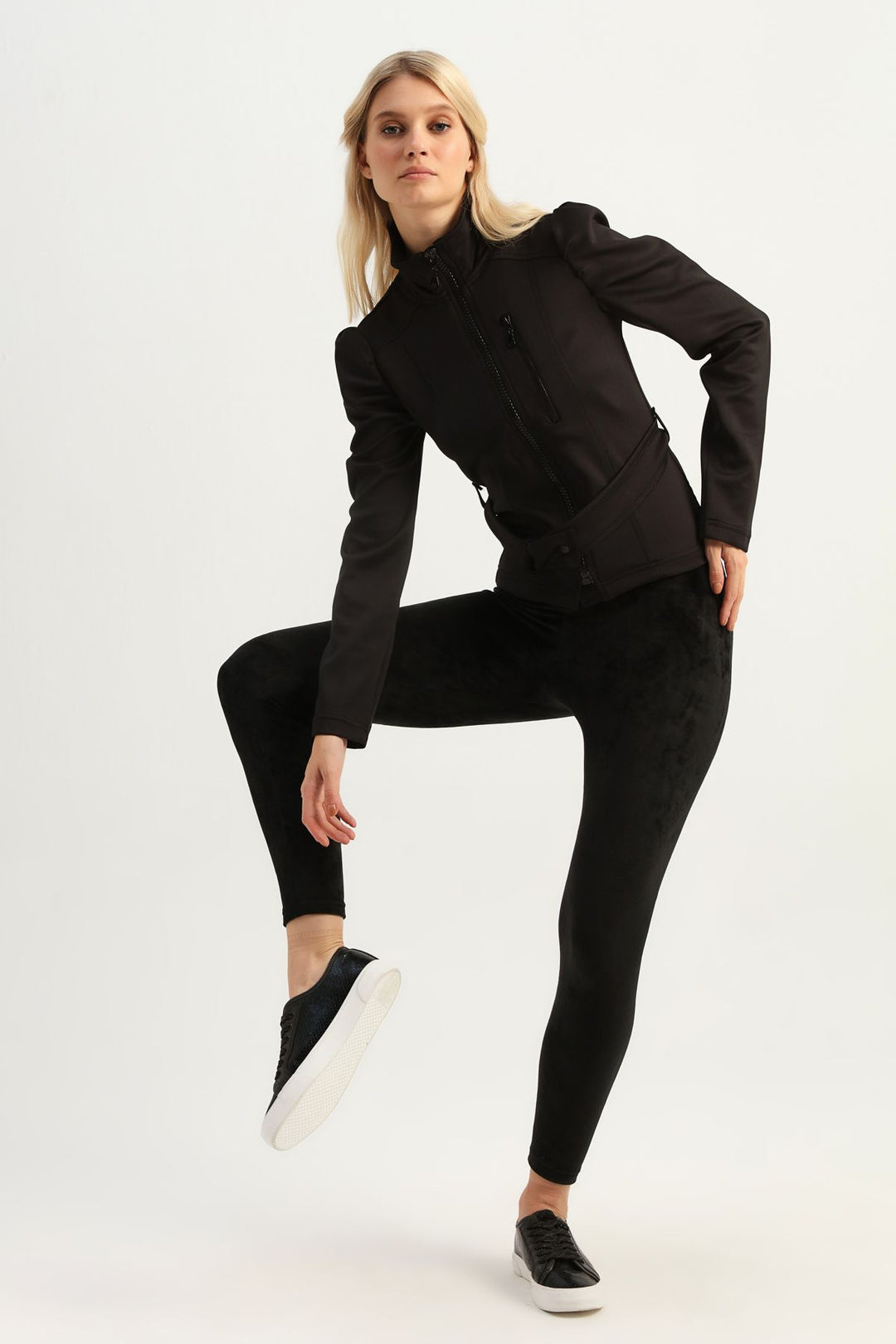 Belted Zipper Jacket Black