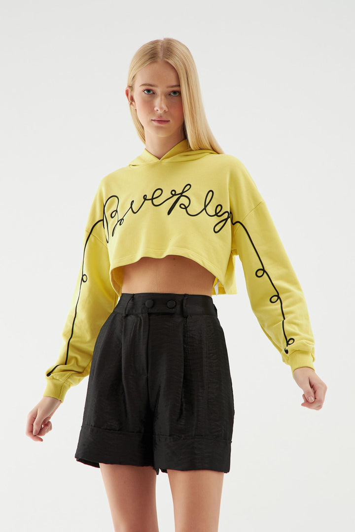 Hooded Crop Sweatshirt Yellow