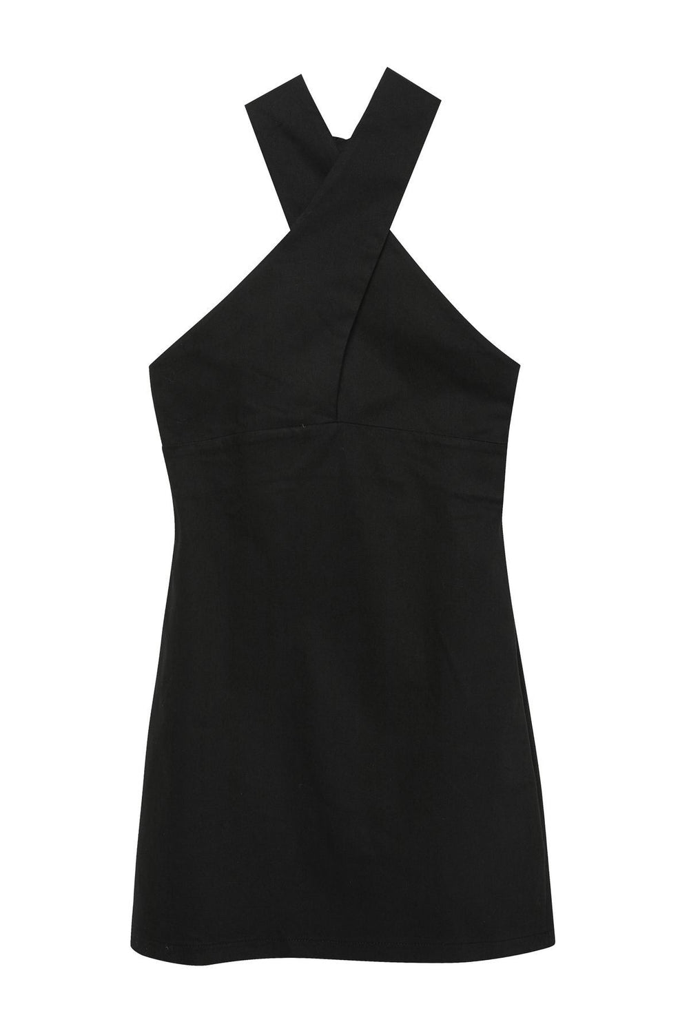 Cross-Strap Back Low-Cut Mini Dress Black