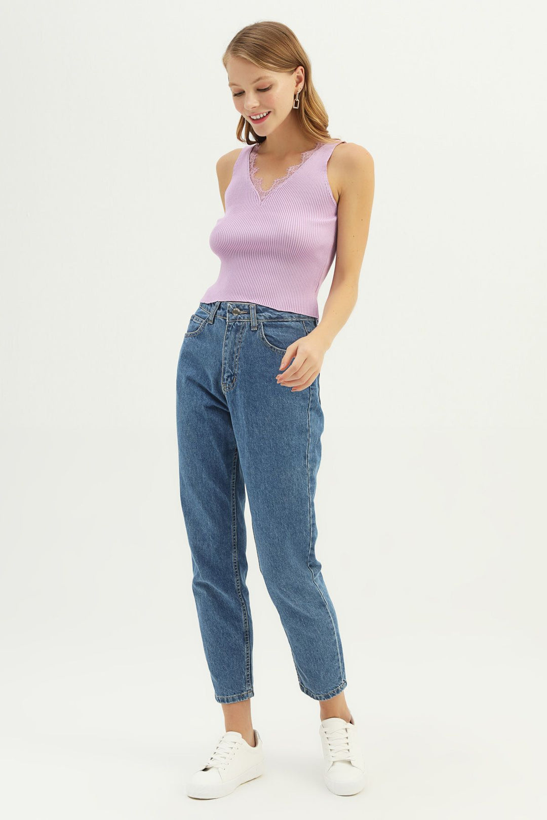 V Neck Lacy Knitwear Lilac