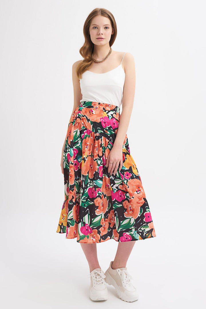 Patterned Slit Detailed Skirt Orange