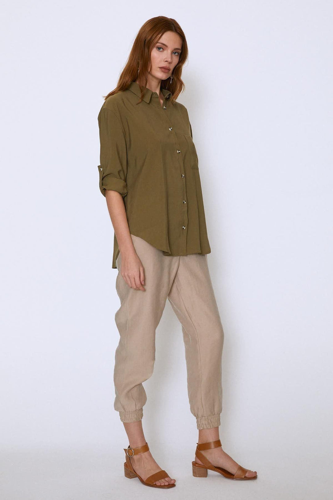 Back Printed Tencel Shirt Khaki