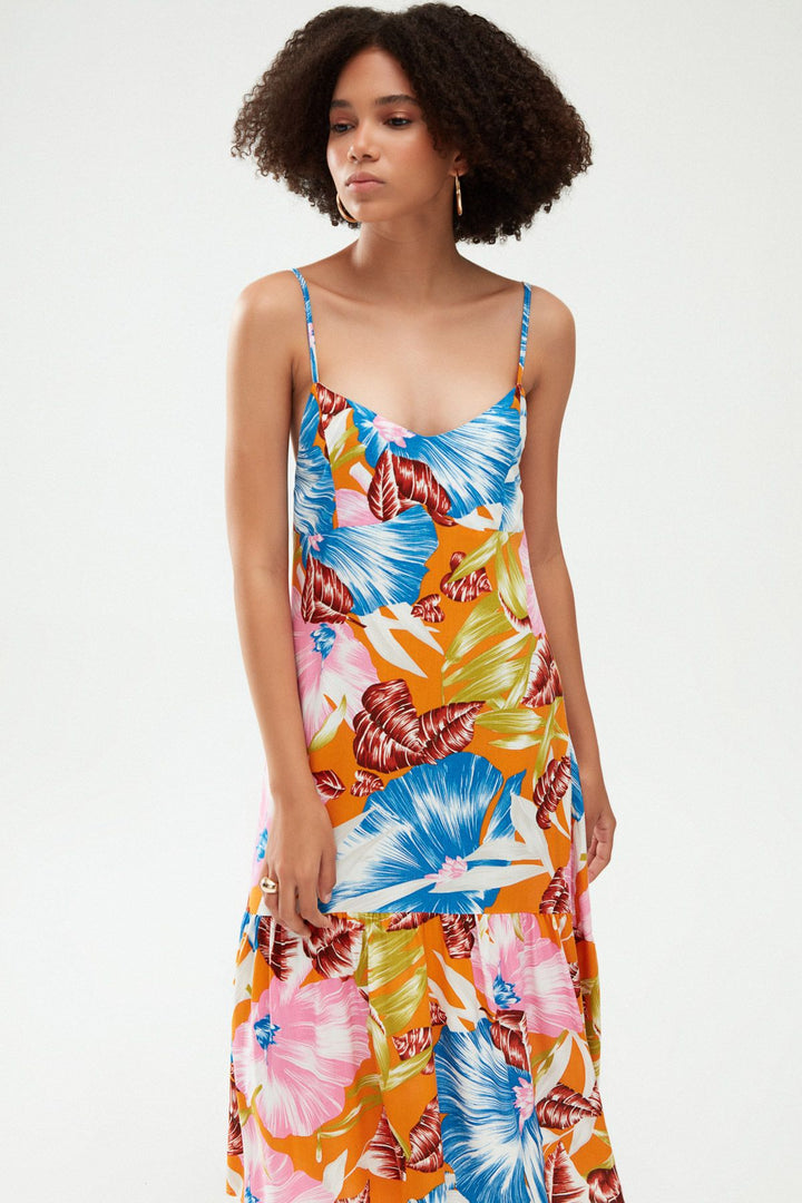 Patterned Strap Dress Orange