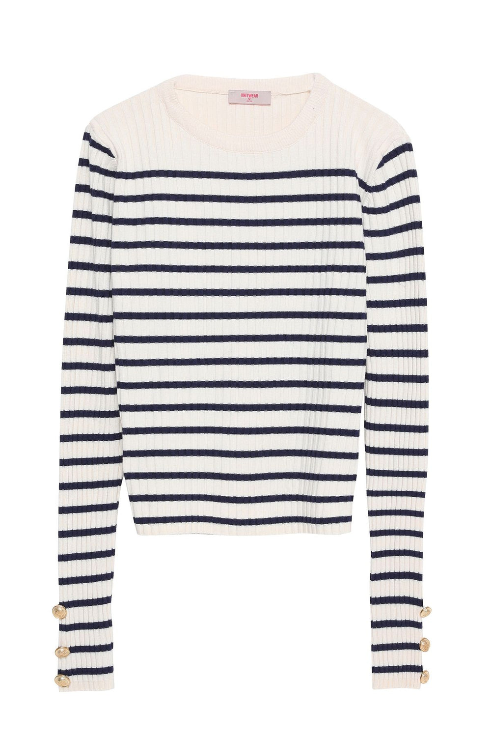 Button Detailed Striped Knitwear Navy Blue