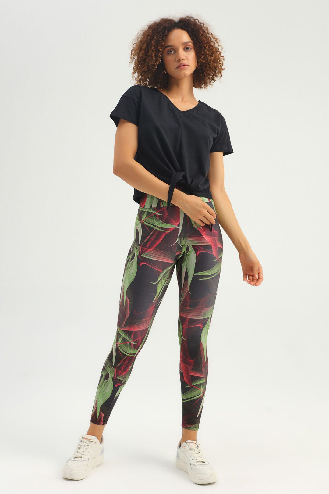 Tie Front V-Neck Sports T-Shirt Black