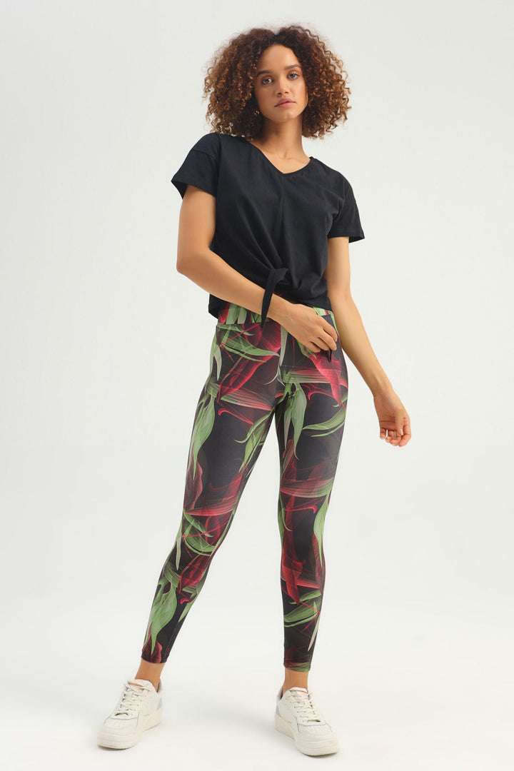 Tie Front V-Neck Sports T-Shirt Black