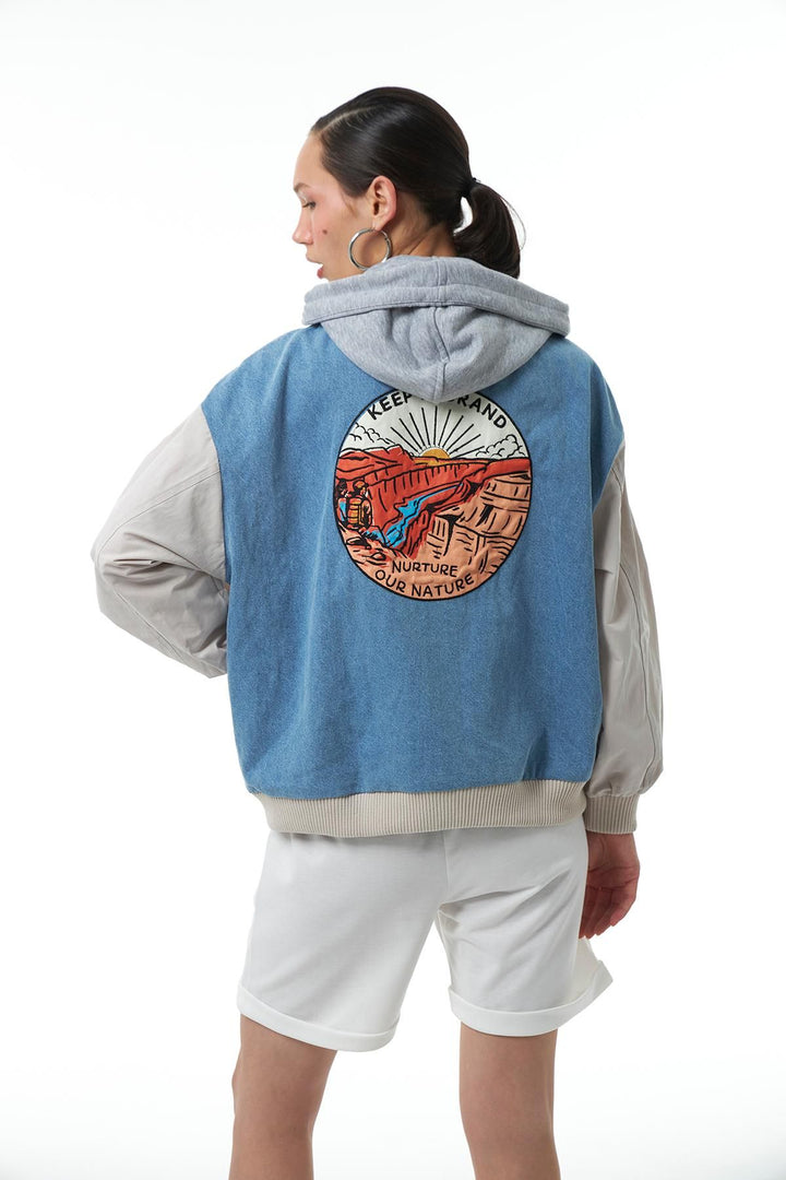 Back Printed Bomber Jacket Blue