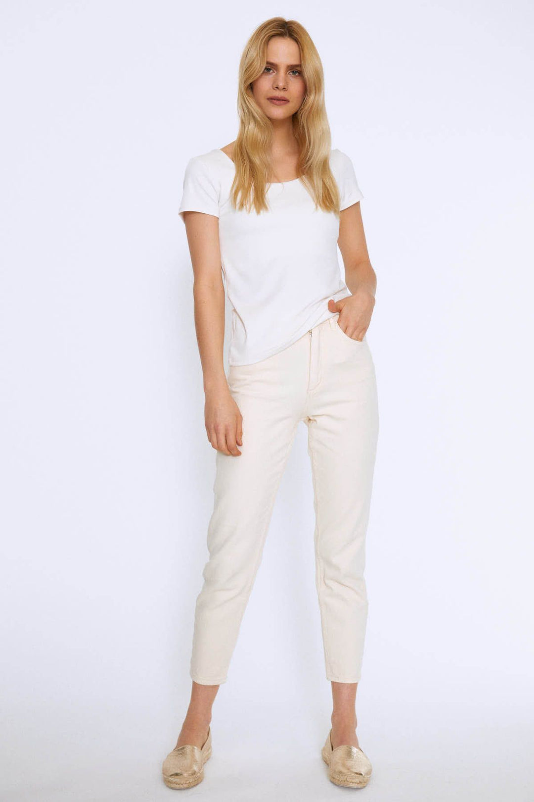 Short Sleeve Basic Blouse Bone