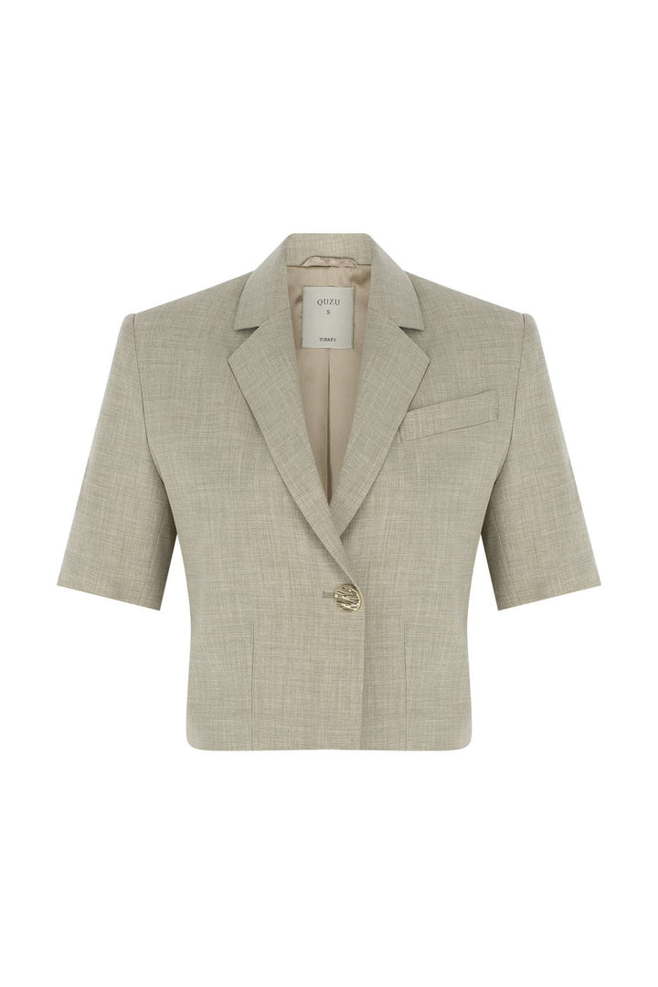 Vatkalı Crop Blazer Ceket Taş
