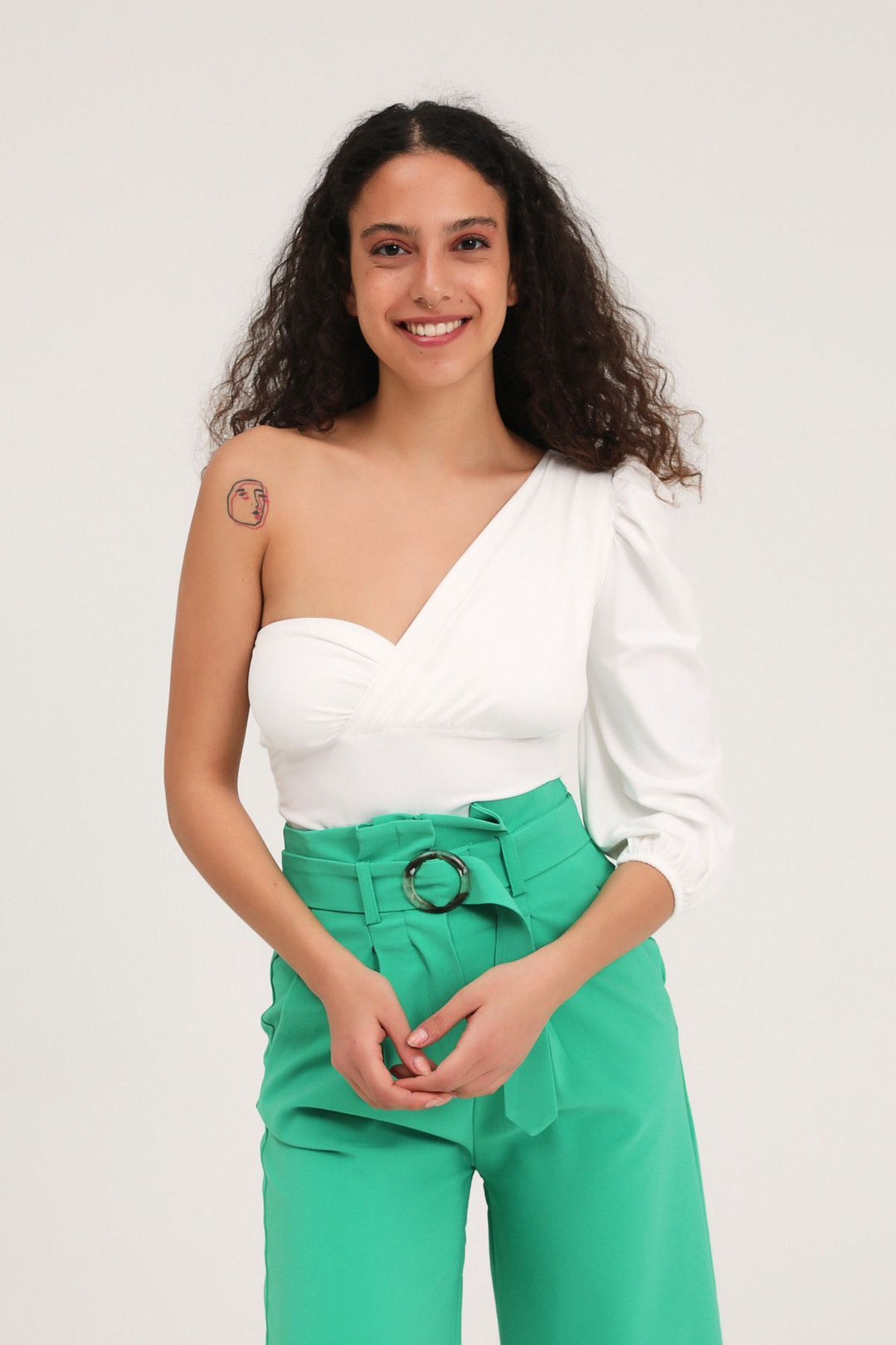 One Shoulder Bodysuit Blouse White