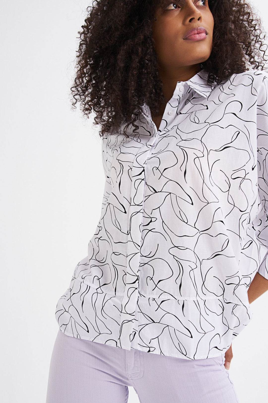 Bat Sleeve Line Printed Shirt Ecru