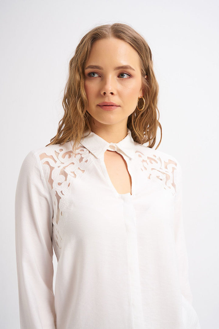 Embroidery Detailed Shirt Ecru