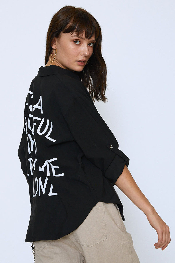 Back Printed Tencel Shirt Black