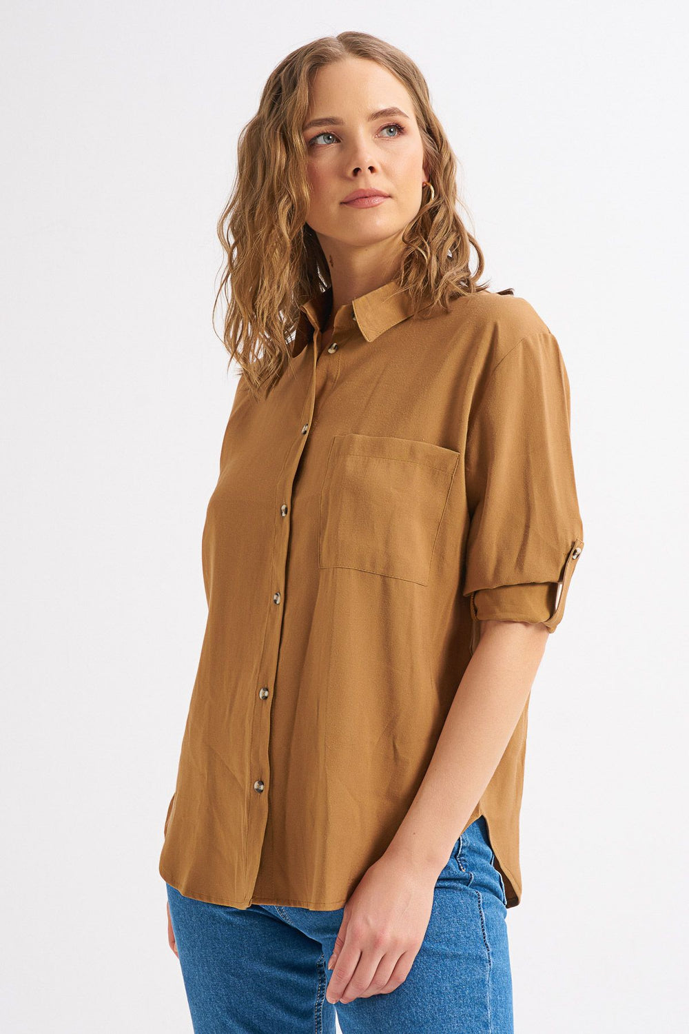 Back Printed Tencel Shirt Camel