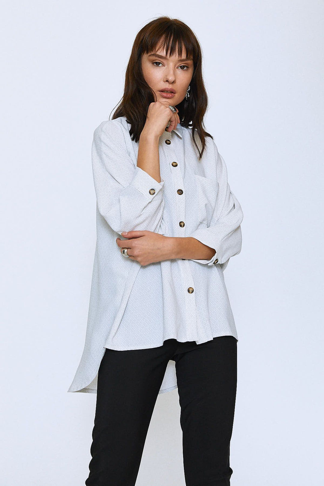 Striped Oversize Shirt Ecru