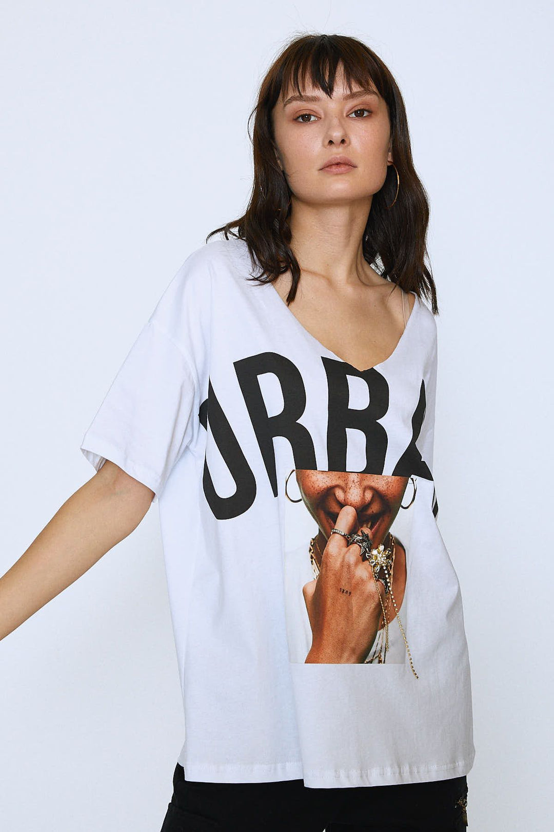 V-Neck Printed T-Shirt White