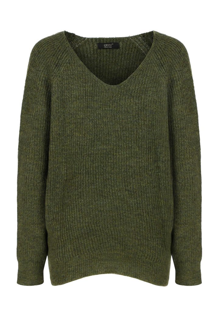 V Neck Long Sweater Khaki