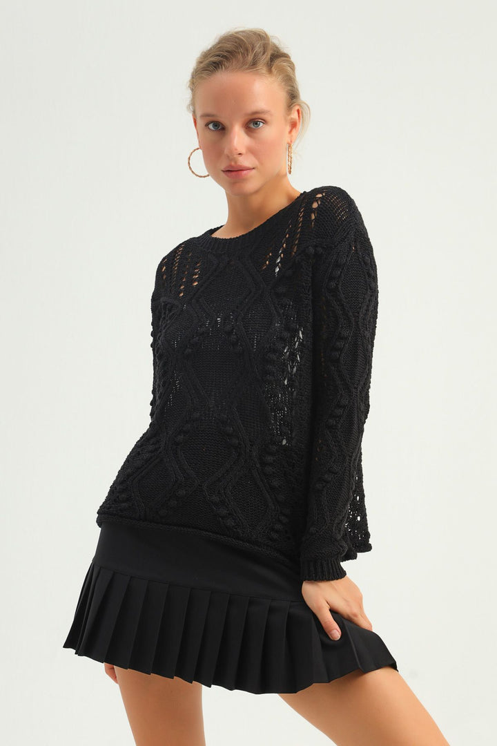 Baklava Knit Hole Sweater Black