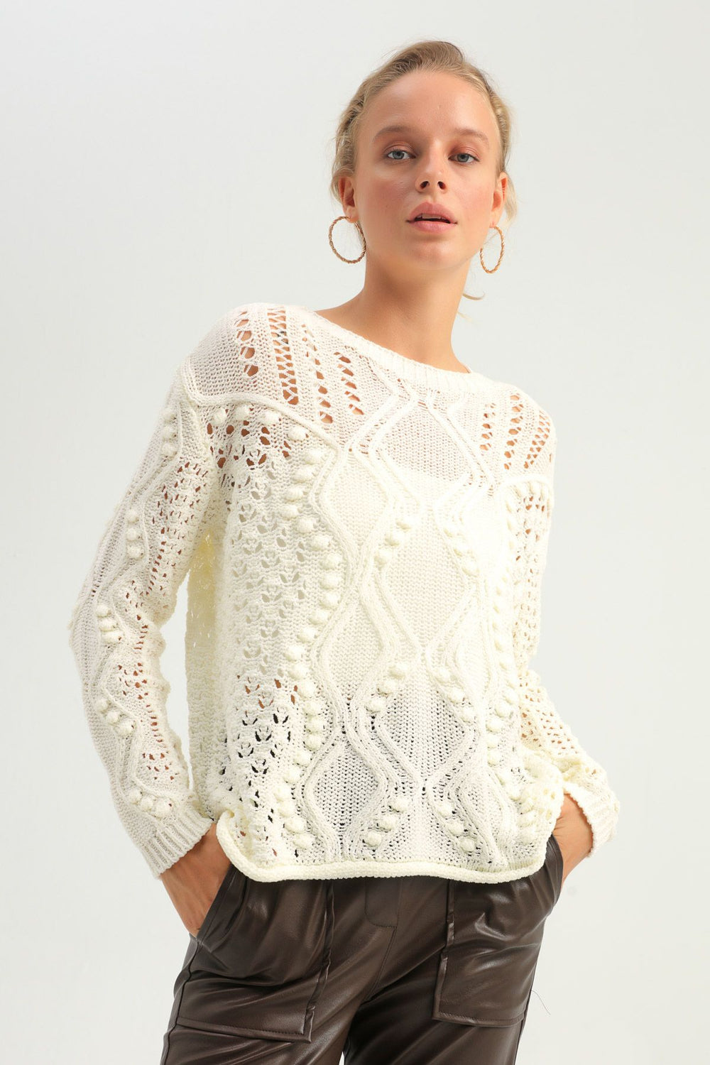 Baklava Knit Hole Sweater Ecru