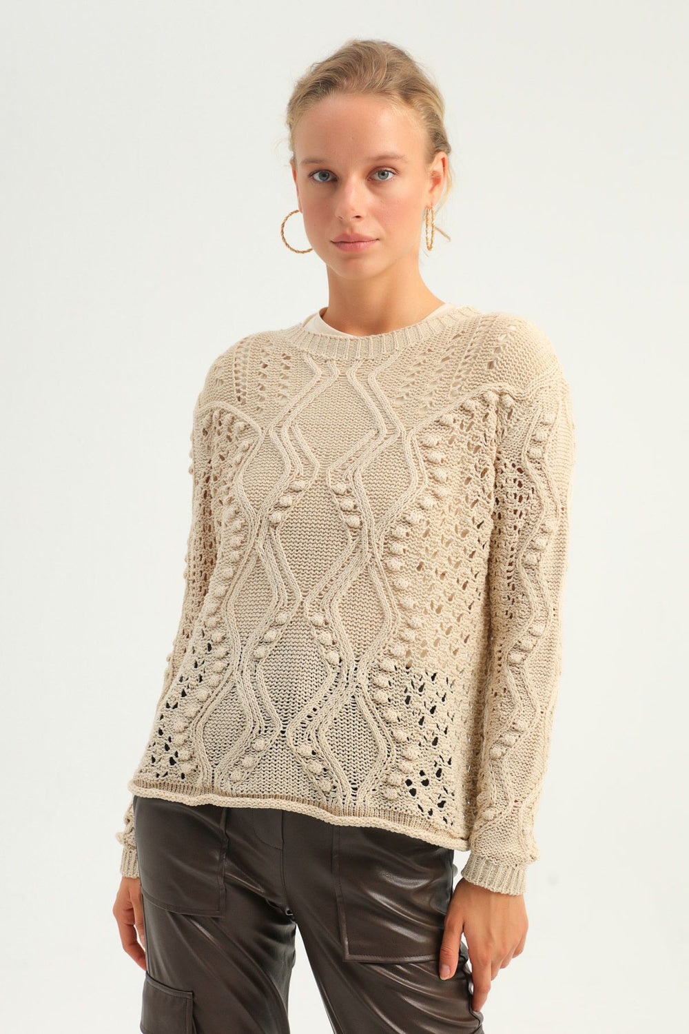 Baklava Knit Hole Sweater Stone