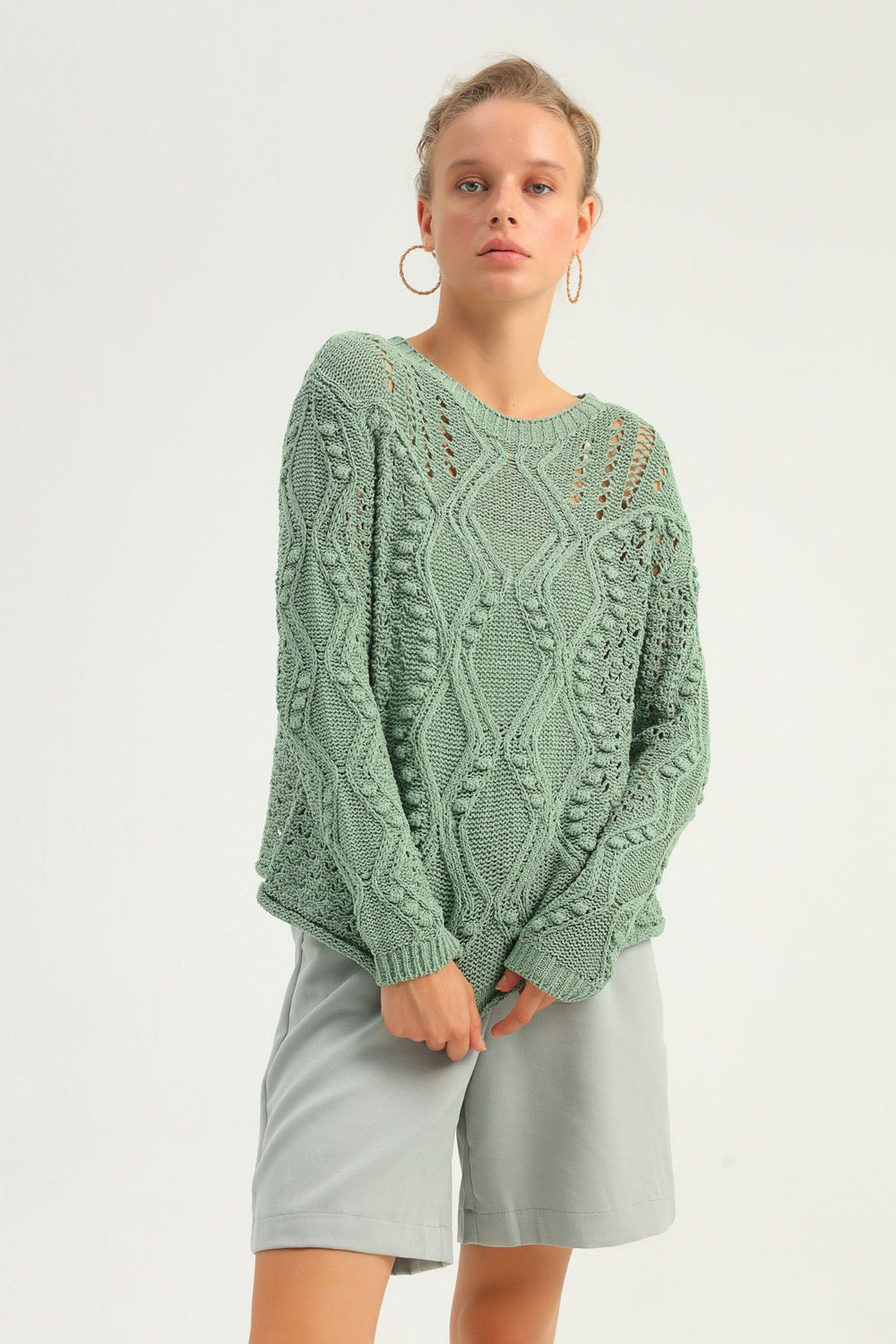 Baklava Knit Hole Sweater Dark Green