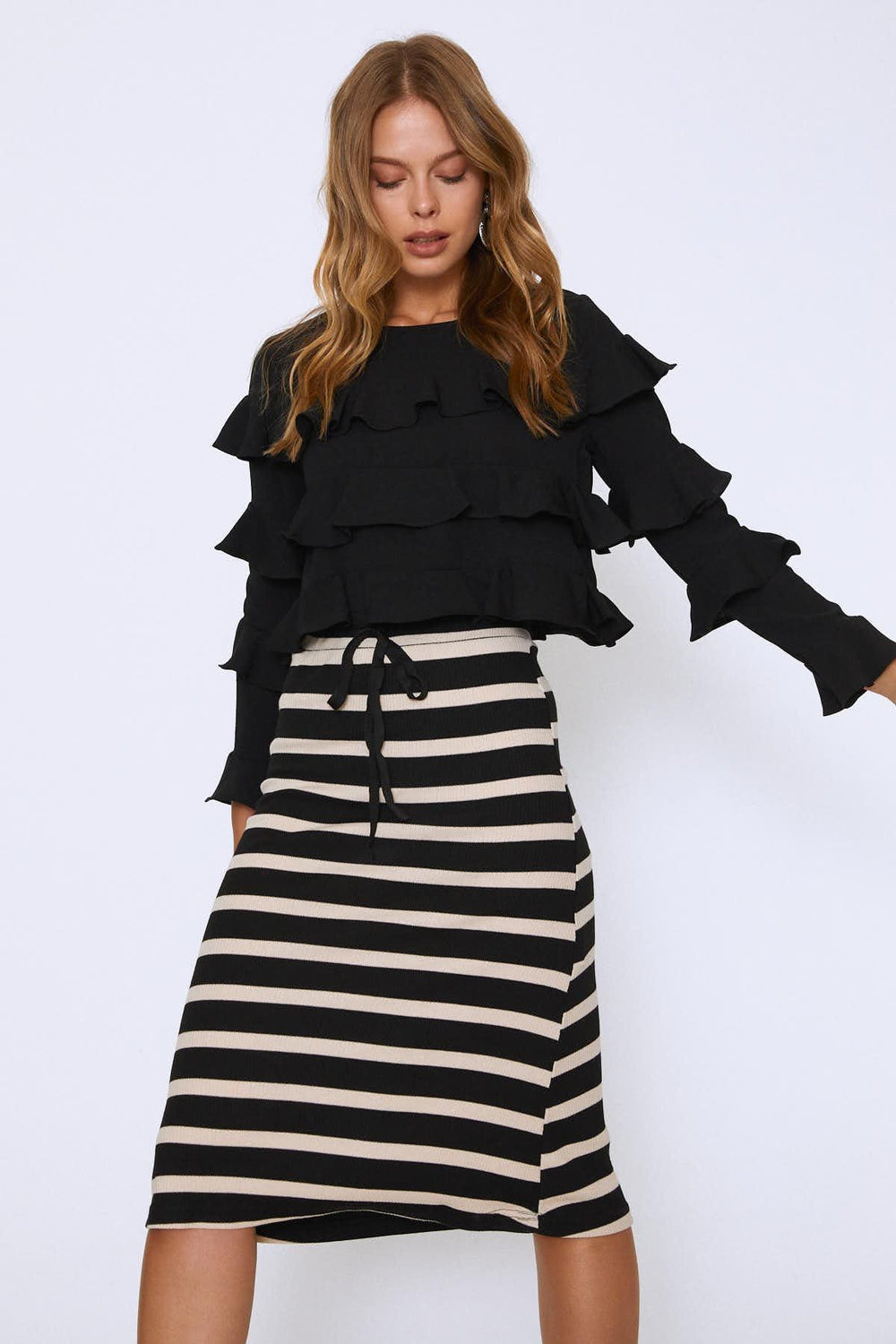 Frilly Layered Blouse Black