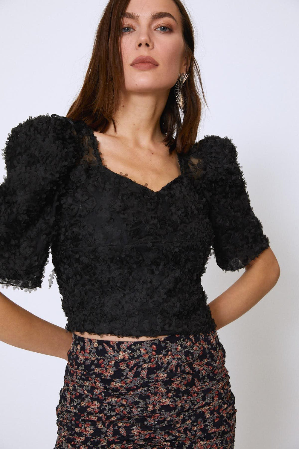 Watermelon Sleeve Lace Blouse Black
