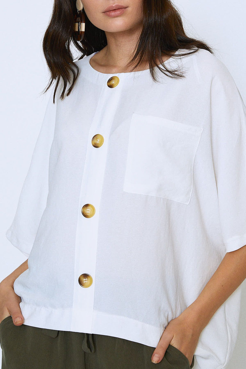 Buttoned Oversize Blouse Ecru