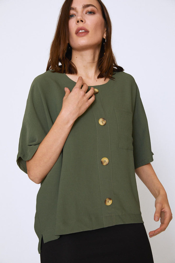Buttoned Oversize Blouse Khaki